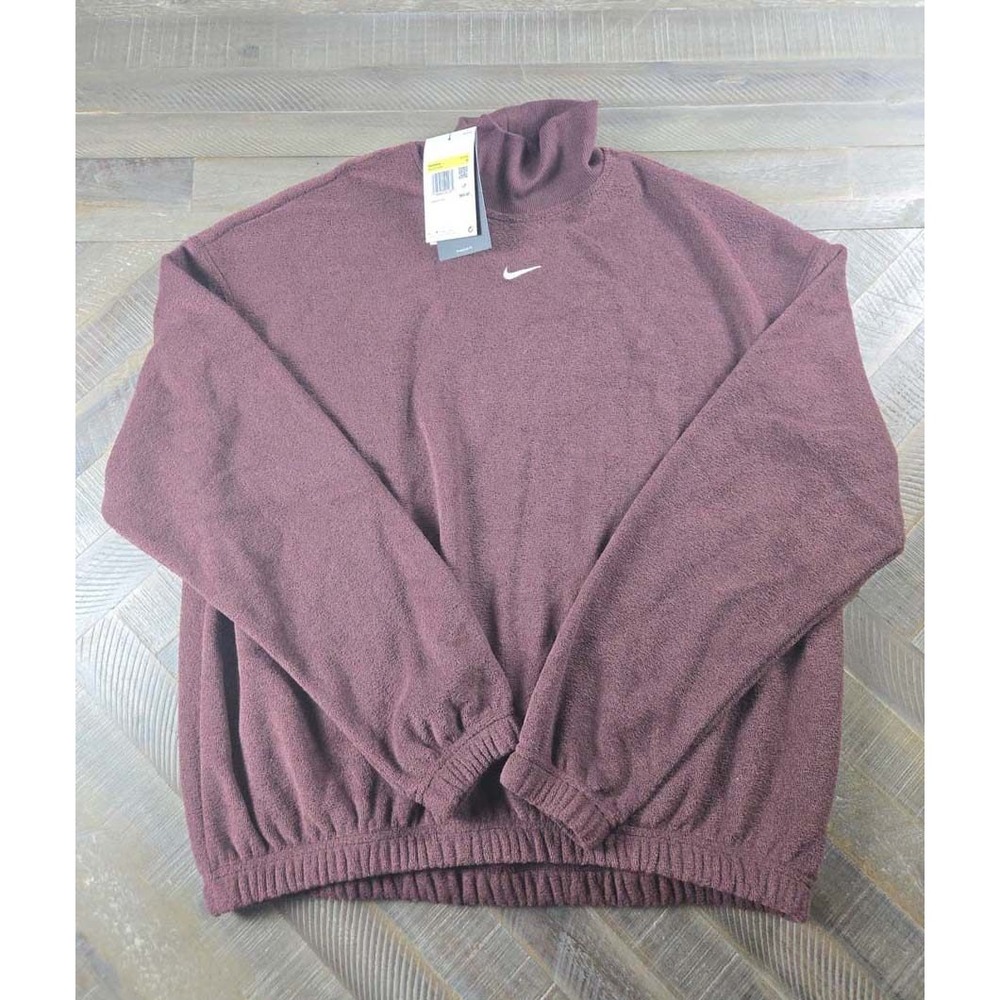 Nike Phoenix Fleece Terry Mock Neck Sweatshirt Burgundy HV2741-619 Womens S NWT